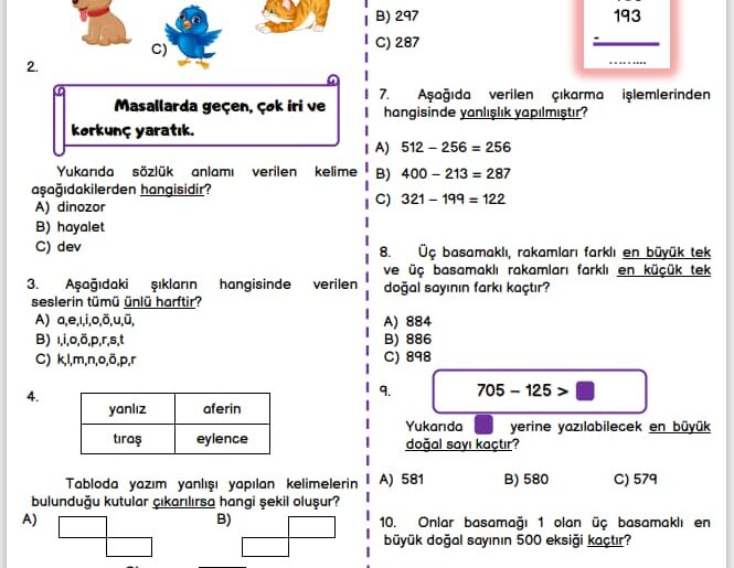 3 Sınıf Haftalık Değerlendirme Testleri arşivleri Sayfa 3 4